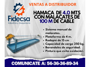 Hamaca de 4.0 mts con malacates de 100 mts de cable 