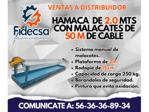 la Hamaca de 2mts con malacate de 50m de cable 