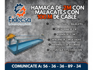 Hamaca de 2m con malacates con cable de 100m de cable v...